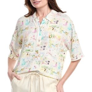 SPLENDID Coastal Postcard Linen-Blend Top XL Floral Print Women's Top